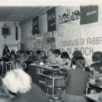 Consiglio di fabbrica del Calzificio Bloch durante la vertenza per la sua chiusura, 1978