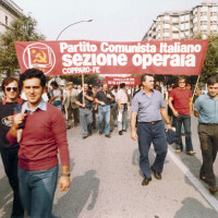 Copparo. Gruppo della sezione operaio del PCI di Copparo a una manifestazione di protesta contro la politica della fabbrica Berco-Breda