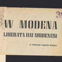 Volantino della Federazione comunista modenese “W Modena liberata dai modenesi”
[ISMO, Cronaca Pedrazzi]
