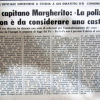 Il Resto del Carlino-Cesena, 9 gennaio 1977- articolo relativo ad una conferenza dell'onorevole Sergio Flamigni del Pci e del Capitano Margherito ufficiale delle Guardie di P.S. Sul tema della smilitarizzazione e sindacalizzazione della Polizia