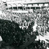 Manifestazione sindacale in piazza Trento e Trieste e in corso Martiri della libertà, anni settanta